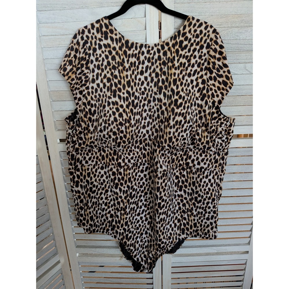 Torrid Leopard Print Cap Sleeve One Piece Swimsuit Brown Black Size 5‎ Plus 5X